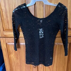 Decree Black Sheer Lace Long Sleeve Top